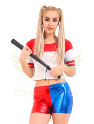 Crazy Chick Adult Red Blue Shiny Metallic Hot Pant