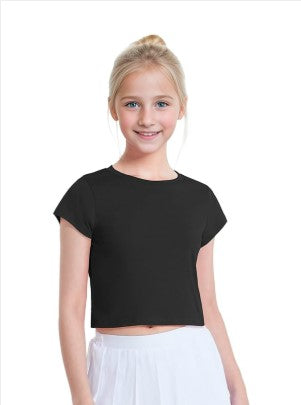 Crazy Chick Girls Black Half Sleeve Crop Top