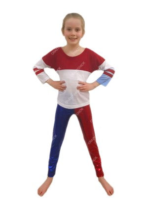 Crazy Chick Girls Shiny Metallic Red and Blue Leggings
