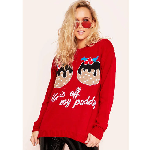 Eve Red Christmas Pudding Slogan Jumper