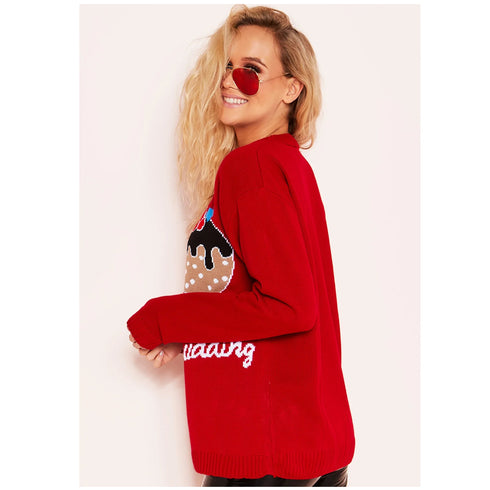 Eve Red Christmas Pudding Slogan Jumper