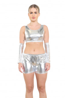 Adult Shiny Metallic Silver Crop Top