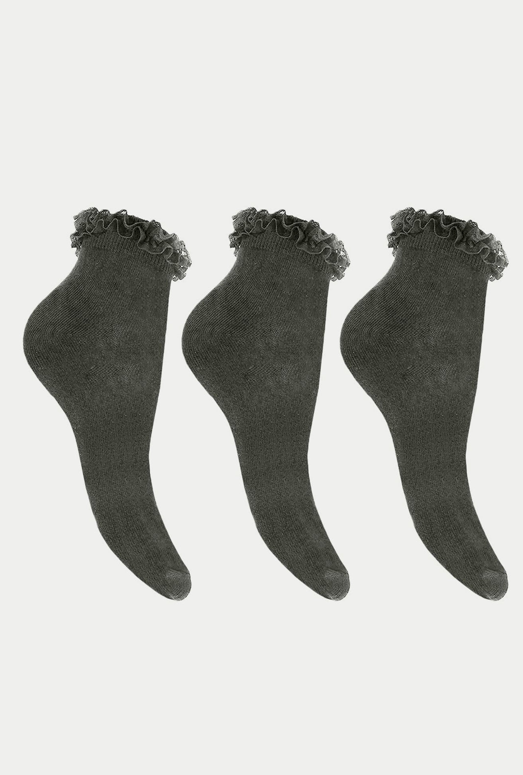 Girls 3 Pairs Ruffled Trim Frilly Lace Ankle Socks